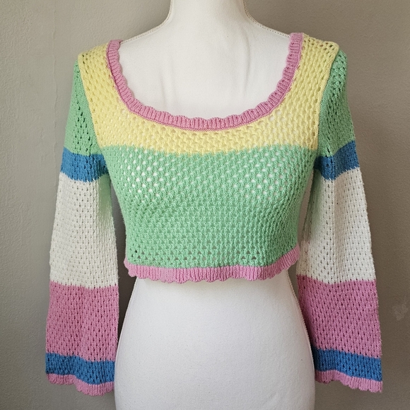 Sincerely Jules Pastel Knit Top with Mint, Yellow & Pink - Picture 2 of 9